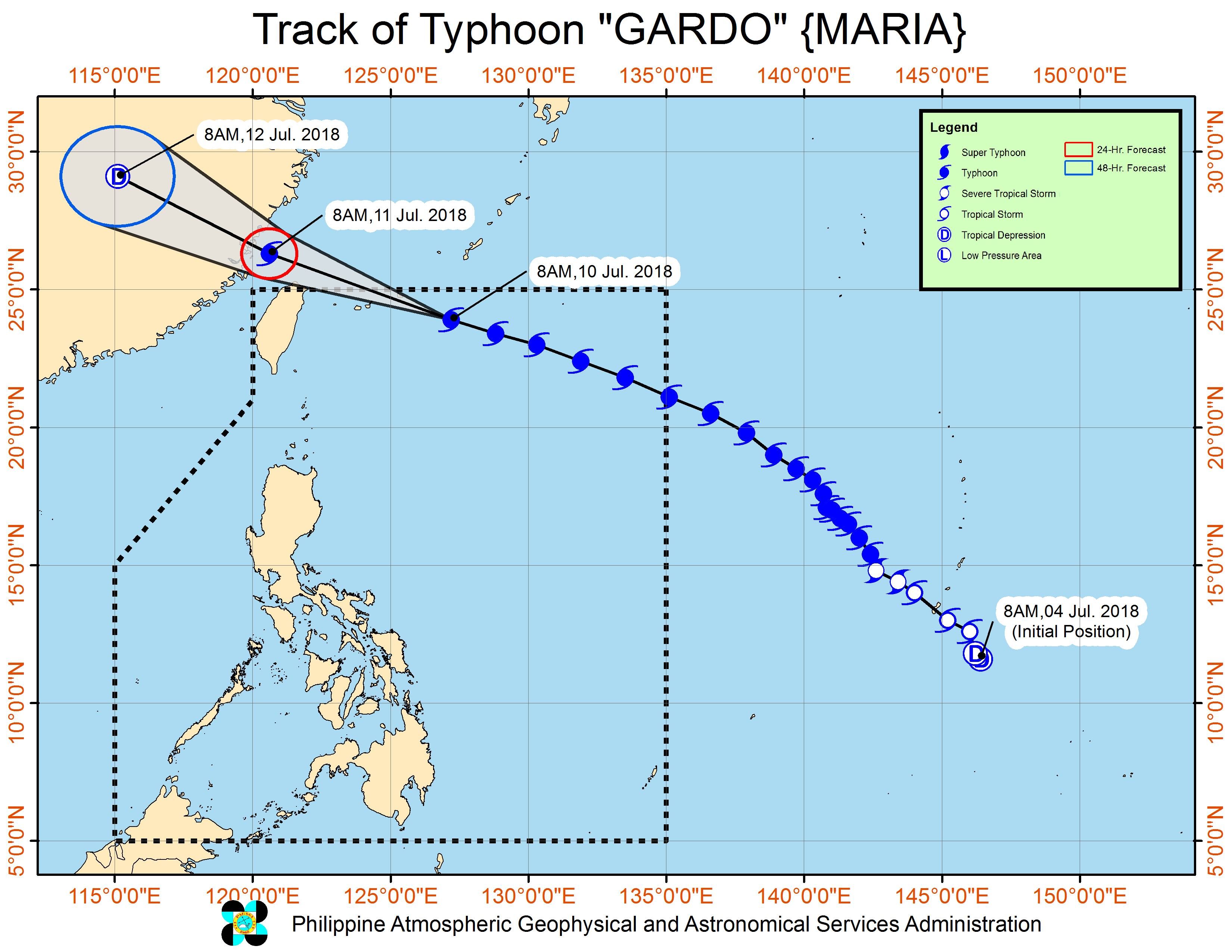 Forecast track of Typhoon Gardo (Maria) as of July 10, 2018, 11 am. Image courtesy of PAGASA 