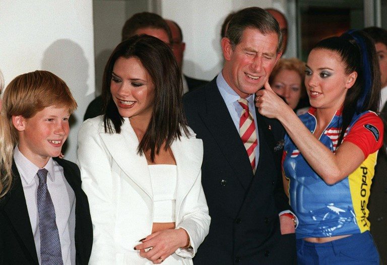 MEETING THE SPICE GIRLS. A young Prince Harry poses with Spice Girls Victoria Beckham, his father Prince Charles and Spice Girls Mel C before the Spice Girls  concert in Johannesburg in November 1997. File photo by Walter Dhladhla /AFP  