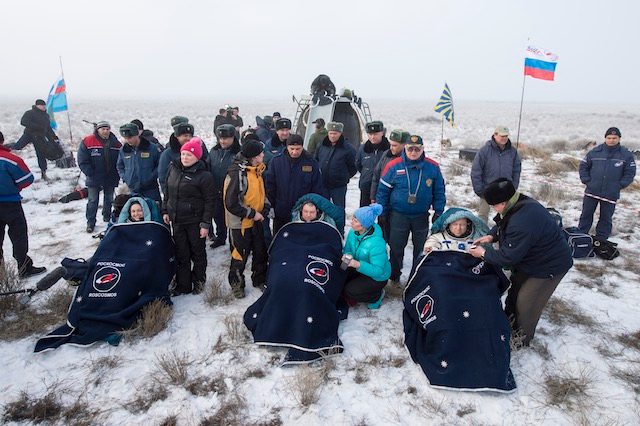 Astronauts return to Earth on Russian Soyuz spaceship