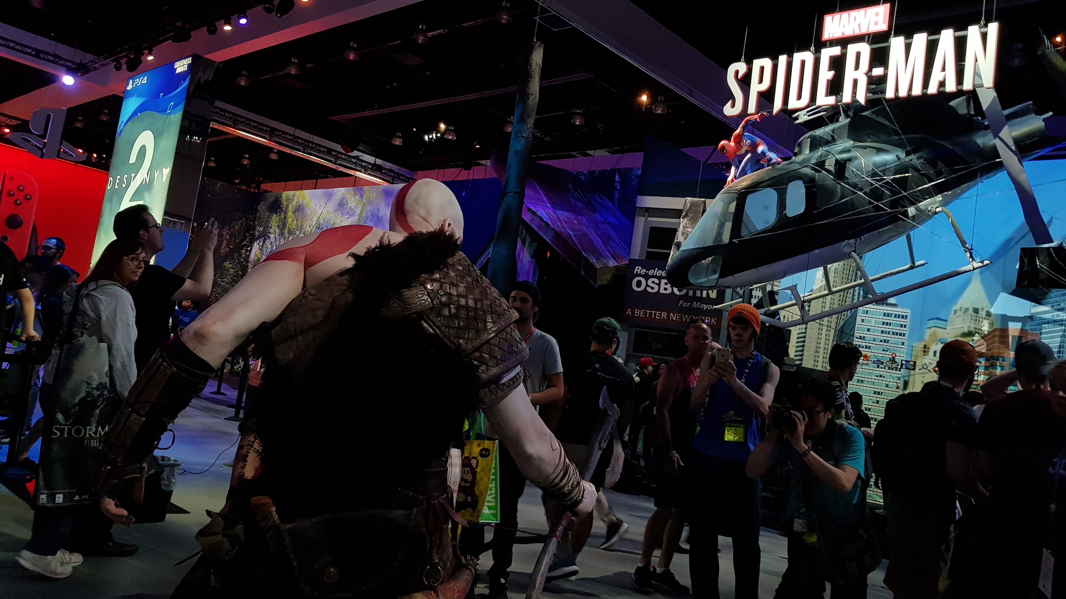 FACE-OFF. Kratos and Spider-man appear to face off in this photo taken at the PlayStation booth at E3 2017. Photo by Gelo Gonzales/Rappler 