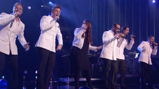 GREATEST HITS. Meghan Trainor joins the Backstreet Boys during a performance of 'I Want It That Way' on ABC's 'Greatest Hits.'  Screengrab from YouTube/ The Dark Side Of Backstreet  
