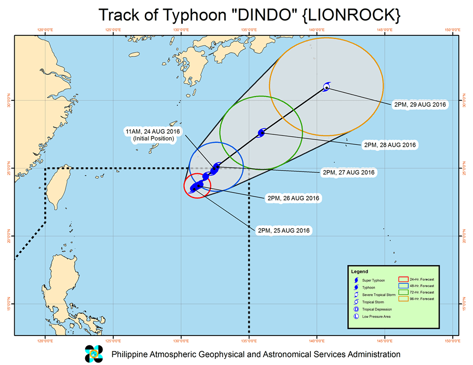 Forecast track of Typhoon Dindo as of August 25, 5 pm. Image courtesy of PAGASA 