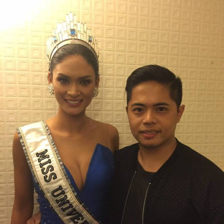 MISS UNIVERSE 2015. Bessie with friend Pia Wurtzbach, Miss Universe 2015.  Pia has worn his creations numerous times. 