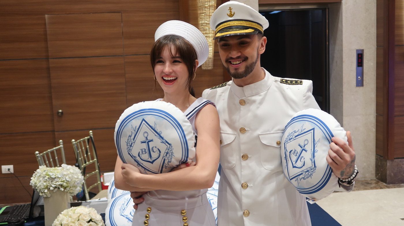 NAUTICAL. Billy and Coleen with their giveaways at the party. 