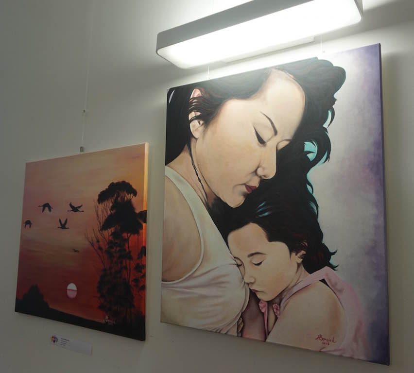 MOTHER AND CHILD. One of the paintings by Rowena Borsich, a mom to two daughters. Photo by Carol Ramoran 
