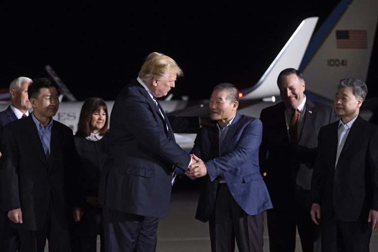 Trump greets 3 Americans freed by North Korea