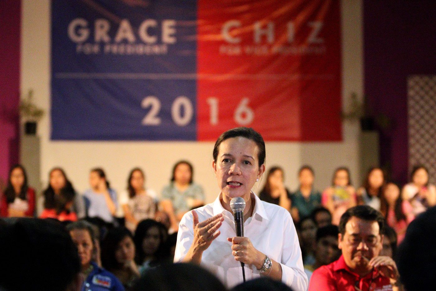 MOVING FORWARD. On March 14, 2016, nearly a week after the Supreme Court allows her to run for president, Grace Poe campaigns at the University of the Philippines-Visayas in Iloilo, the province where she was abandoned as an infant in front of a Catholic cathedral.  