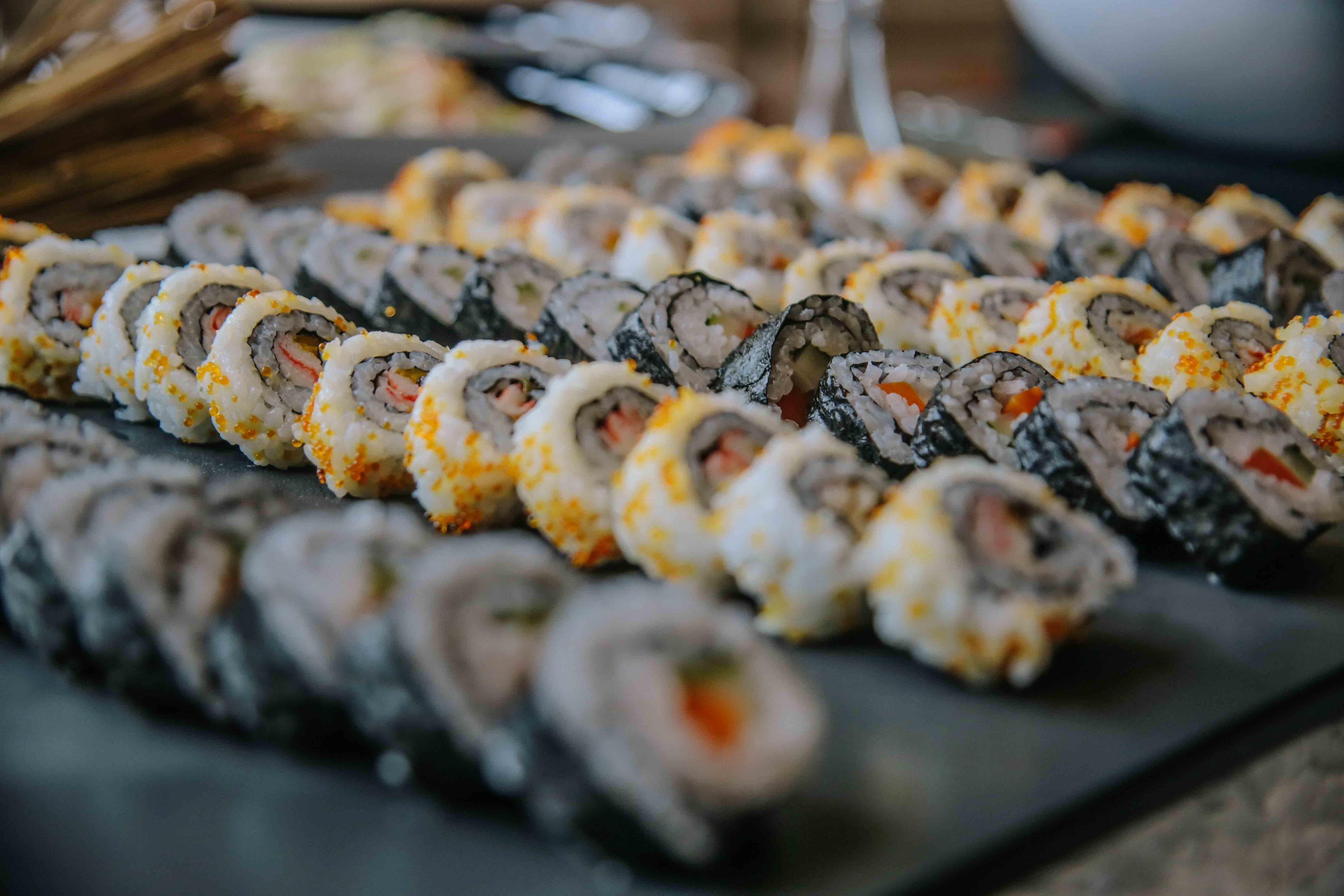 Sushi rolls in the antipasti section. Photo by Paolo Abad/Rappler  
