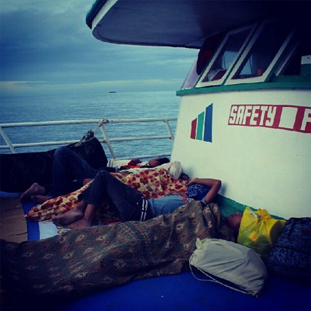 SAFETY FIRST? These passengers slept on the deck of the ship traversing the Sarangani Straight.  Photo by Mick Basa