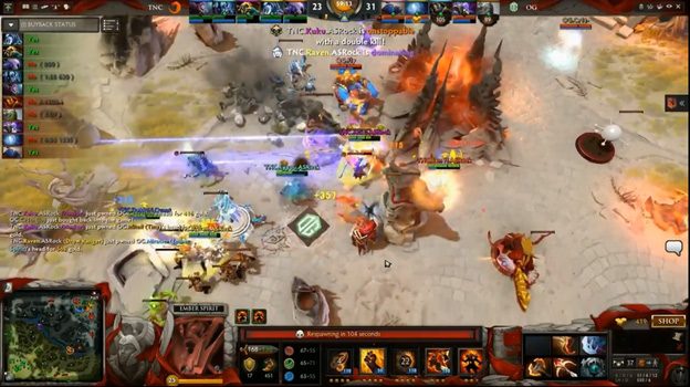 Miracle’s Ember Spirit dies and drops his Rapier – and with it, OG’s hopes and dreams. Screenshot from live stream. 