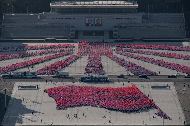 PARADE PREPS. Participants rehearse ahead of a celebratory event on Kium Il-Sung square in Pyongyang on September 20, 2017. Photo by Ed Jones/AFP   