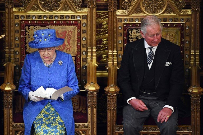ROYALTY. Britain's Queen Elizabeth II sits alongside her son Britain's Prince Charles, Prince of Wales, as she delivers the Queen's Speech during the State Opening of Parliament in the Houses of Parliament in London on June 21, 2017. Photo by Carl Court/AFP/Pool   