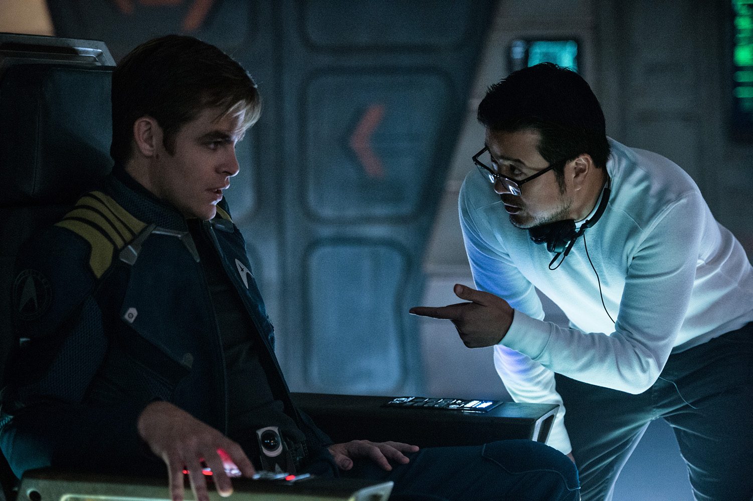 ON SET. Chris Pine and Director Justin Lin on the set of 'Star Trek Beyond.' Photo courtesy of Paramount Pictures  