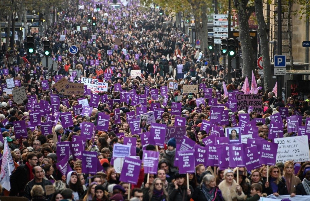 Tens of thousands march in France, Italy to protest femicide