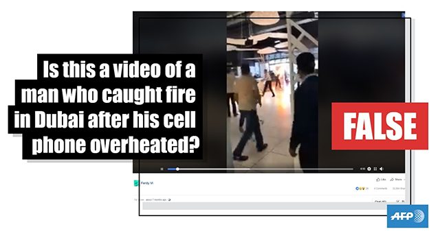 FALSE: Video of man who caught fire in Dubai after his cell phone overheated