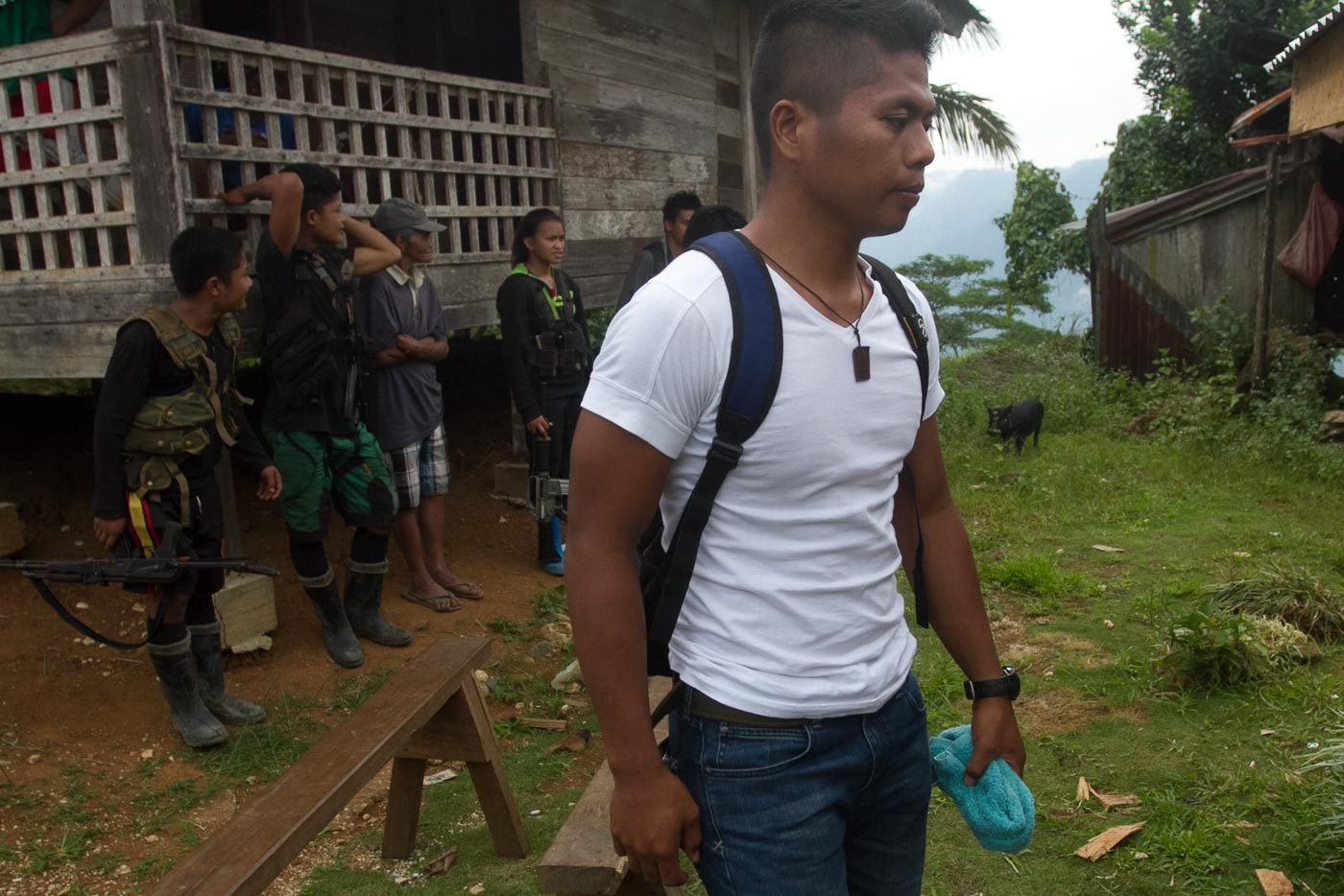 FREE. PO1 Alfredo Basabica Jr walks to his freedom after being released by the NPA in Barangay Binondo, Baganga, Davao Oriental on July 28, 2017.  