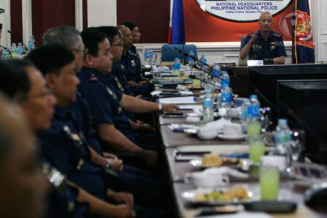 Philippine National Police (PNP) officer-in-charge Dir. Gen. Leonardo Espina gives a short press briefing after their command conference at the Camp Crame in Quezon City on February 5, 2015. Photo by Ben Nabong/Rappler 