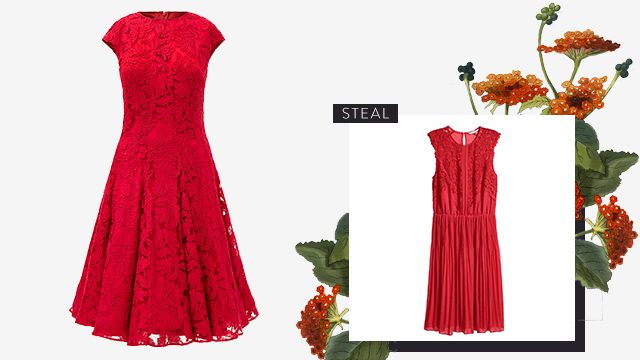 Carolina Herrera red lace dress (P46,000) and H&M chiffon dress (P2,690) 
