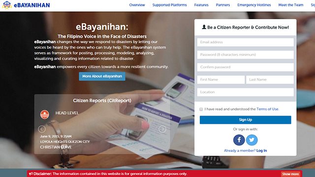 Screenshot from eBayanihan website 
