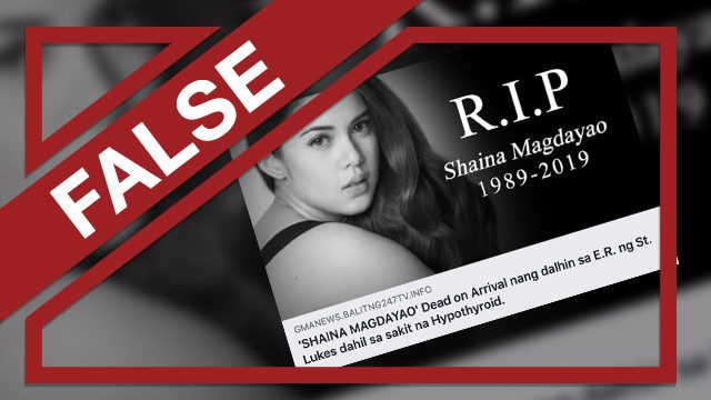 FALSE: Shaina Magdayao dies due to hypothyroidism