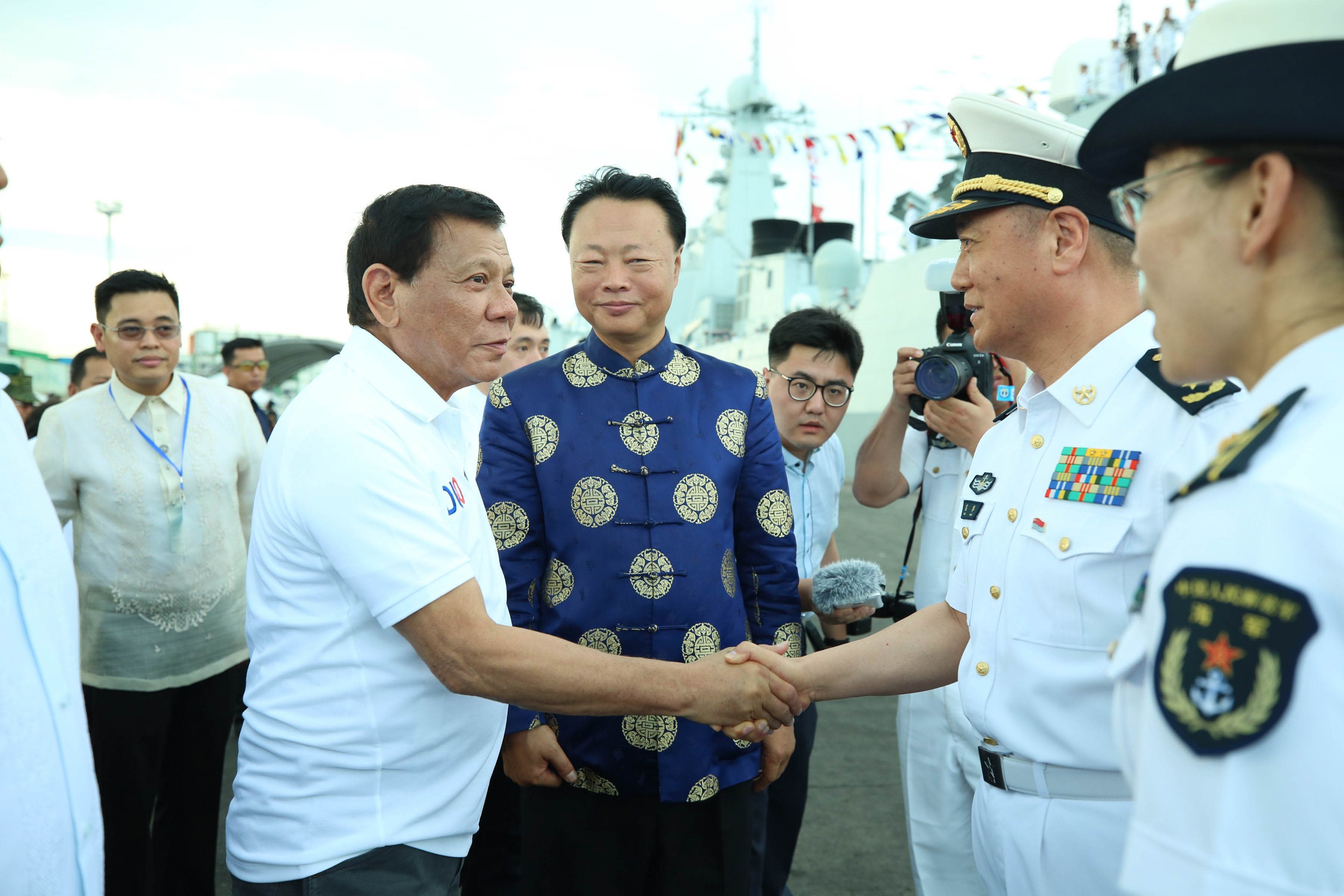 VISITING WARSHIP. Philippine President Rodrigo Duterte is given a tour inside the Chang Chun with Chinese Ambassador Zhao Jianhua. Malacañang photo 