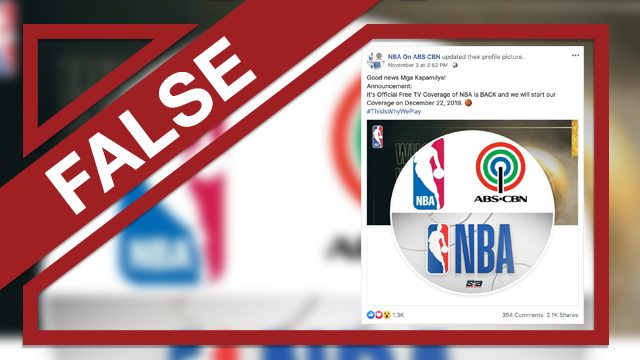 FALSE: ABS-CBN to broadcast NBA on free TV starting Dec 22
