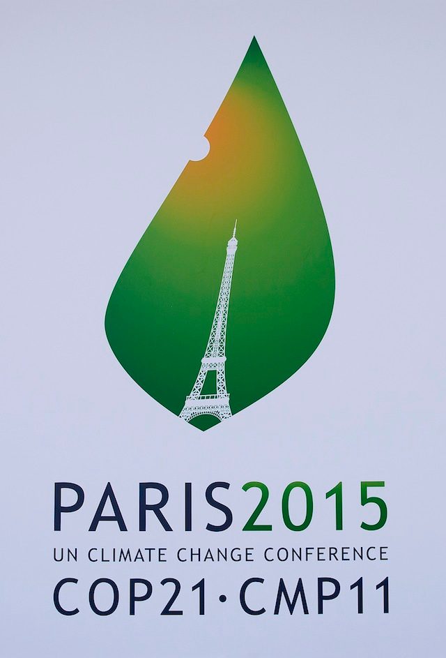 A view of the logo for the upcoming COP21 Climate Change Conference to be held in France, during a press conference at the Quai d'Orsay foreign ministry in Paris, France, 14 January 2015. Ian Langsdon/EPA 
