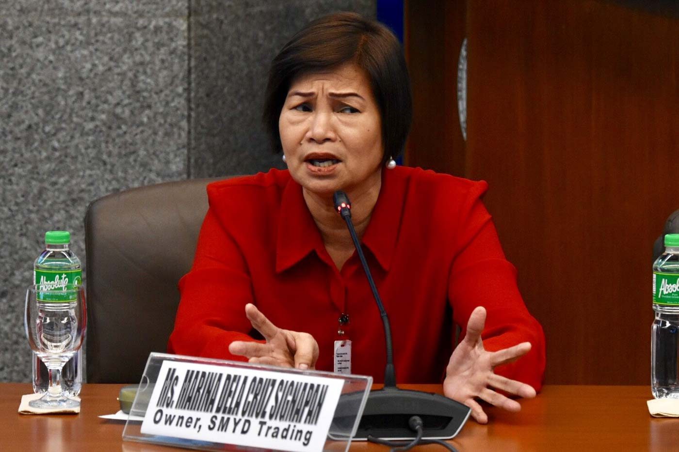 THREATS TO LIFE. Marina dela Cruz Signapan, owner of SMYD Trading, claims  threats to her life have made her feel ill, prompting her to skip a Senate hearing on shabu smuggling. File photo by Angie de Silva/Rappler  
