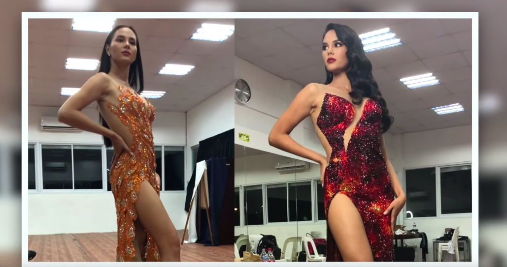 ADARNA AND MAYON. Catriona tries posing in the now famous two gowns she wore during the pageant.  