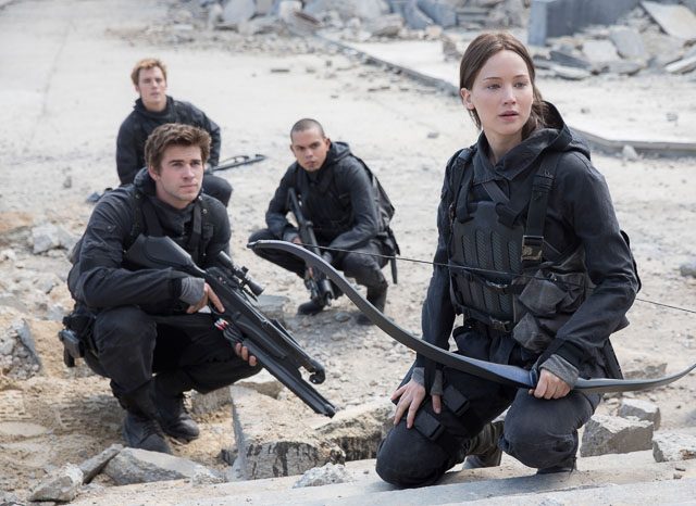 REBELLION. Katniss and her friends must fight to overthrow President Snow. Gale (left), played by Liam Hemsworth, is one of her love interests. Photo courtesy of Pioneer films 