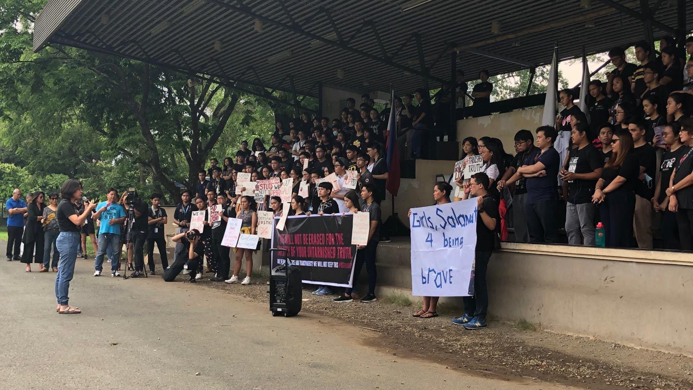 GATHERING. Philippine Science High School students hold a gathering in solidarity with female students whose photos were shared online. Photo by Sofia Tomacruz/Rappler 