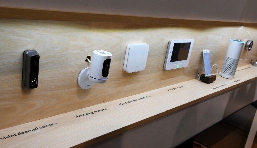 SMART HOME DEVICES. Vivint's line of smart home service devices is displayed at CES 2017 at the Sands Expo and Convention Center on January 5, 2017 in Las Vegas, Nevada. Photo by Ethan Miller/Getty Images/AFP 
