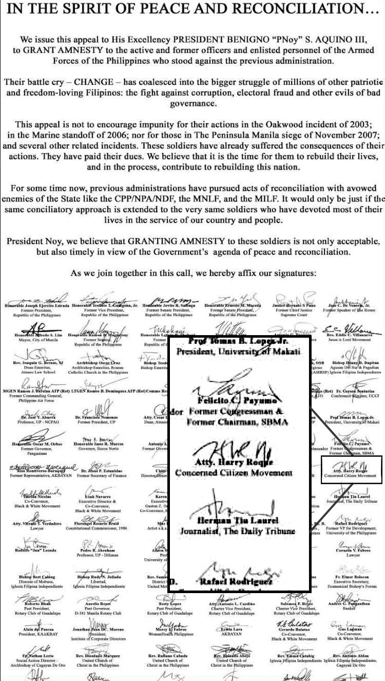 STATEMENT. The statement is signed by many individuals, including then human rights lawyer Harry Roque. Photo from the Philippine Daily Inquirer archives 