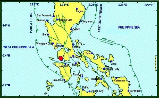 Epicenter of second earthquake. Image courtesy of Phivolcs  