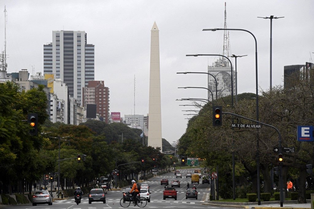 ARGENTINA. View of 9 de Julio Avenue backgrounded by the Obelisk during the lockdown imposed by the government against the spread of the new coronavirus, in Buenos Aires, on May 22, 2020. Photo by Juan Mabromata/AFP 