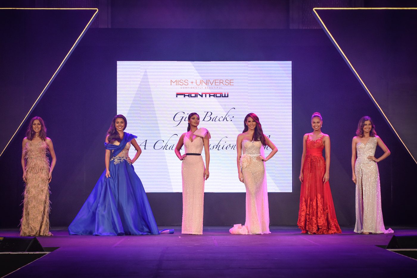 The 6 former Miss Universe Philippines title holders (L-R) Ariella Arida, MJ Lastimosa, Maxine Medina, Bianca Manalo, Venus Raj, and Shamcey Supsup 