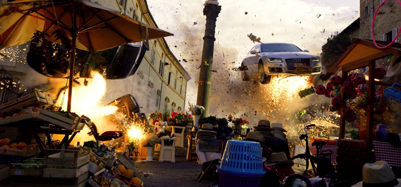'6 UNDERGROUND' BAYNEM. Director Michael Bay blows up a piazza in Italy, and makes cars fly, in his first Netflix film, '6 Underground.' Photo courtesy of Netflix  