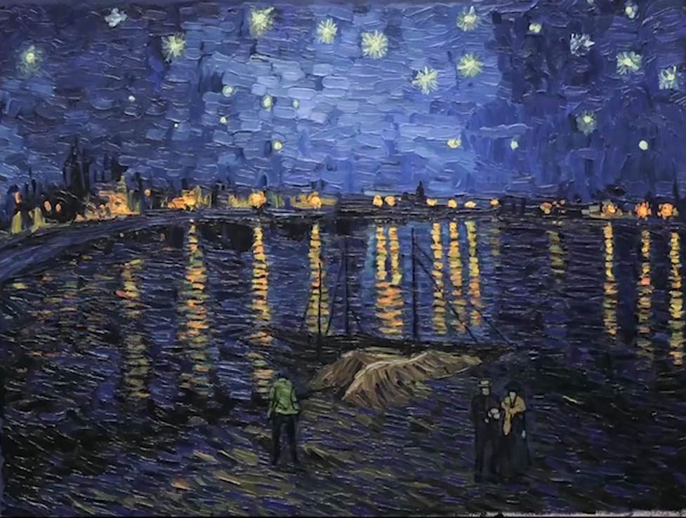 'Starry Night over the Rhone' as depicted in the movie. Screengrab from YouTube/Aaron Rickle   