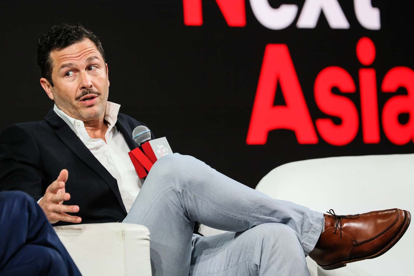 ANALYZING 'NARCOS.' Eric Newman speaks during the Netflix event at the Marina Bay Sands on November 8, 2018, in Singapore. Photo by Ore Huiying/Getty Images for Netflix  
