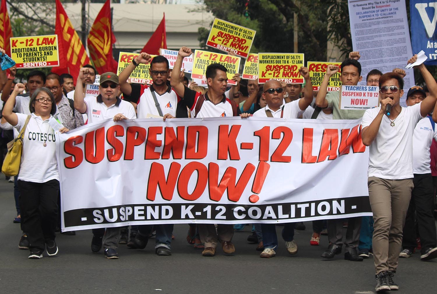 Educators from different colleges and universities Thursday march to Supreme Court fro protest rally calling for the immediate suspension of the unprepared and ill-designed program the K-12. The group also filed a TRO against the implementing of the K-12. Photo by Joel Leporada/Rappler Photo by Joel Leporada/Rappler