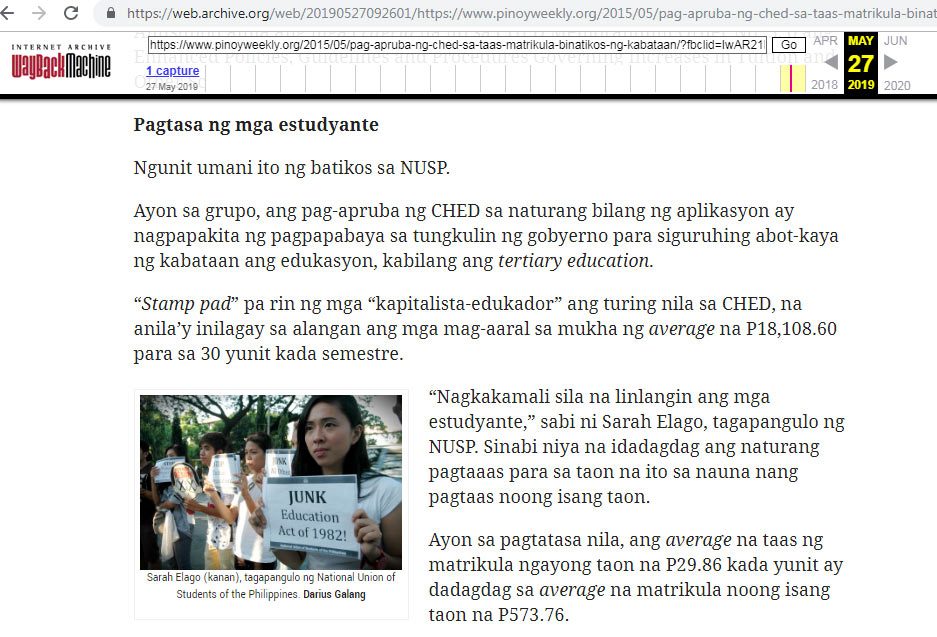 ACTUAL PHOTO. The article in Pinoyweekly, as archived, includes the photo of NUSP members opposing the Education Act of 1982. 