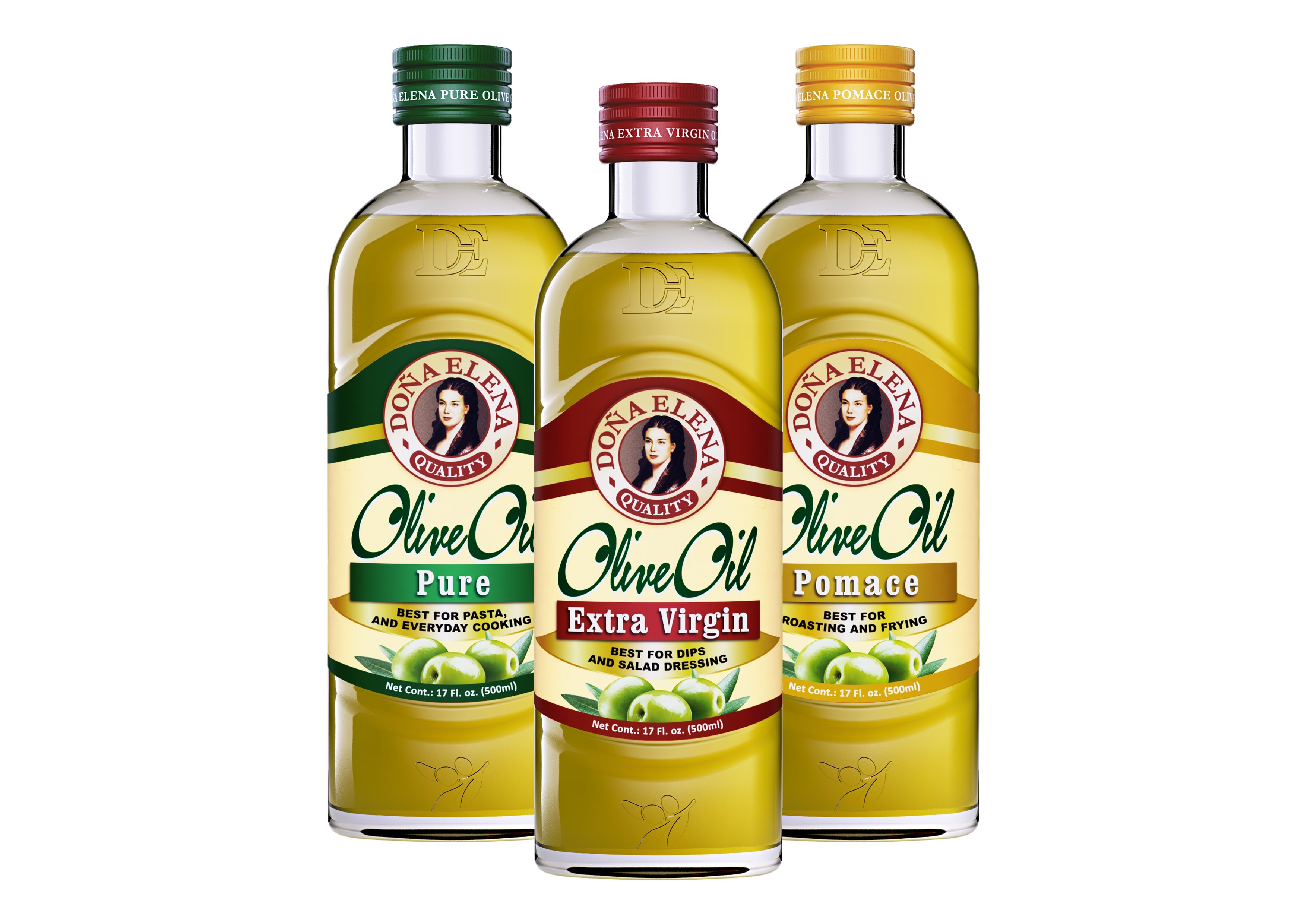 DOÑA ELENA OLIVE OIL. The popular olive oil brand now comes in redesigned engraved bottles. 
