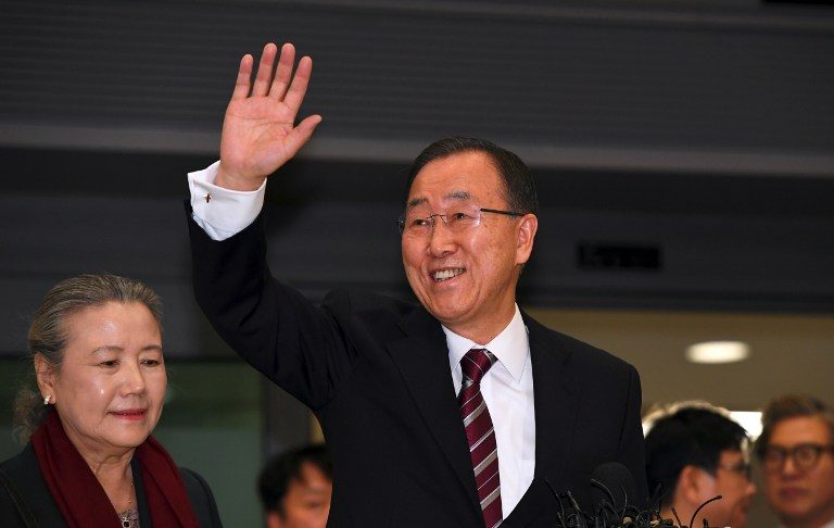 NOT SEEKING PRESIDENCY. In this file photo, former UN secretary-general Ban Ki-moon (C) waves as he arrives at the Incheon International Airport, west of Seoul, on January 12, 2017. Jung Yeon-Je 
