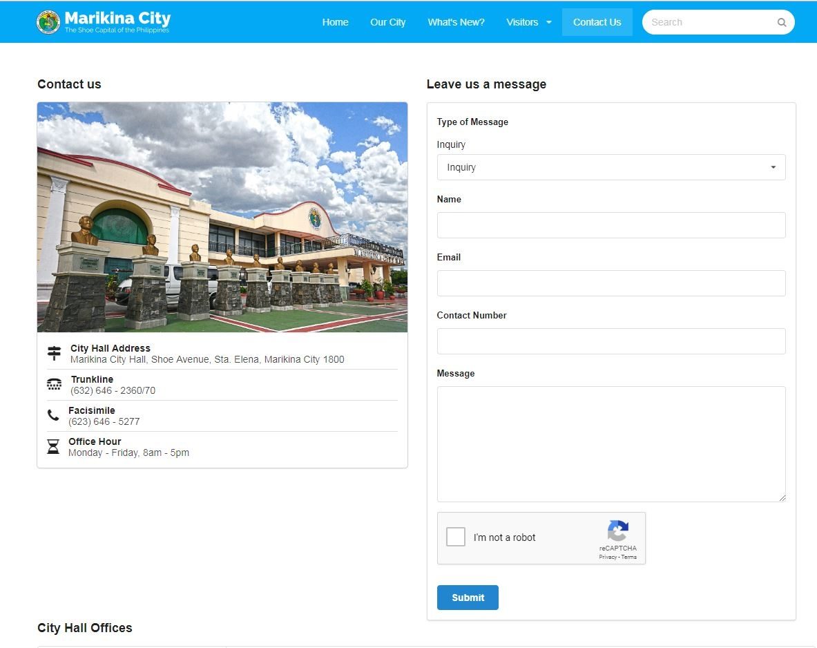 Screenshot of page from Marikina City website
 