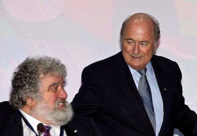 BETTER TIMES. A file picture dated June 1, 2011 of FIFA President Joseph Blatter (R) greeting FIFA Executive Committee member Charles 'Chuck' Blazer (L) prior to the 61st FIFA Congress in Zurich, Switzerland. Patrick B. Kraemer/EPA 