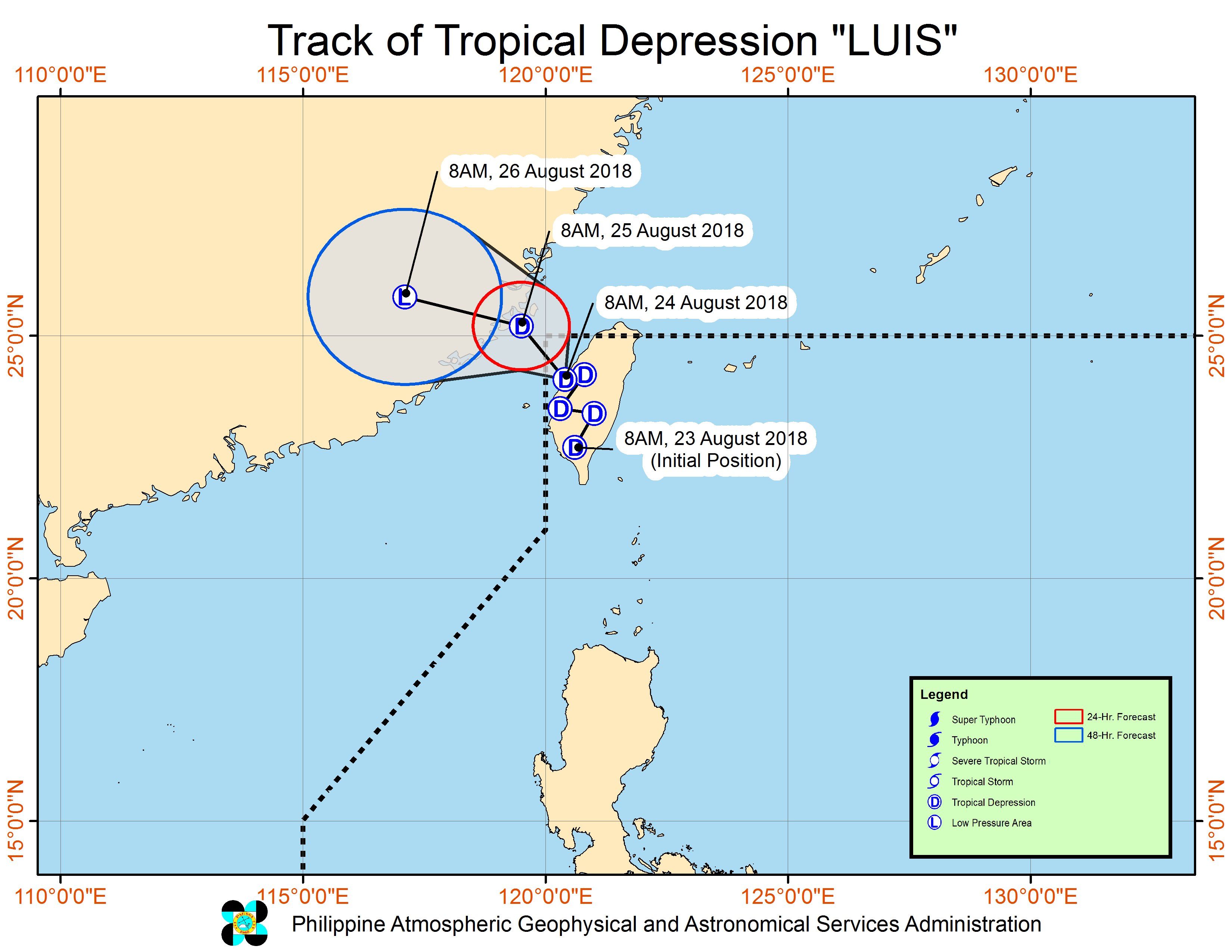 Forecast track of Tropical Depression Luis as of August 24, 2018, 11 am. Image from PAGASA 