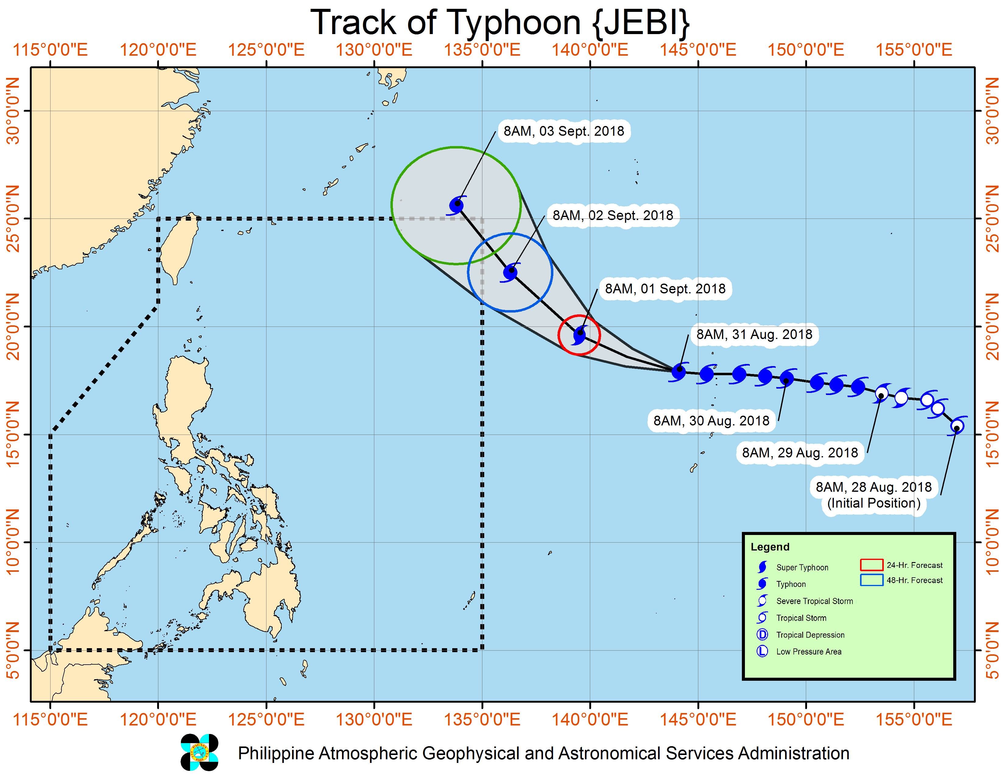 Forecast track of Typhoon Jebi as of August 31, 2018, 11 am. Image from PAGASA 