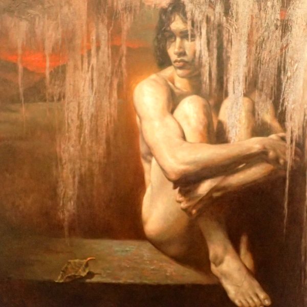 THE THINKER. Edwin Ladrillo’s painting alludes to Auguste Rodin’s sculpture.