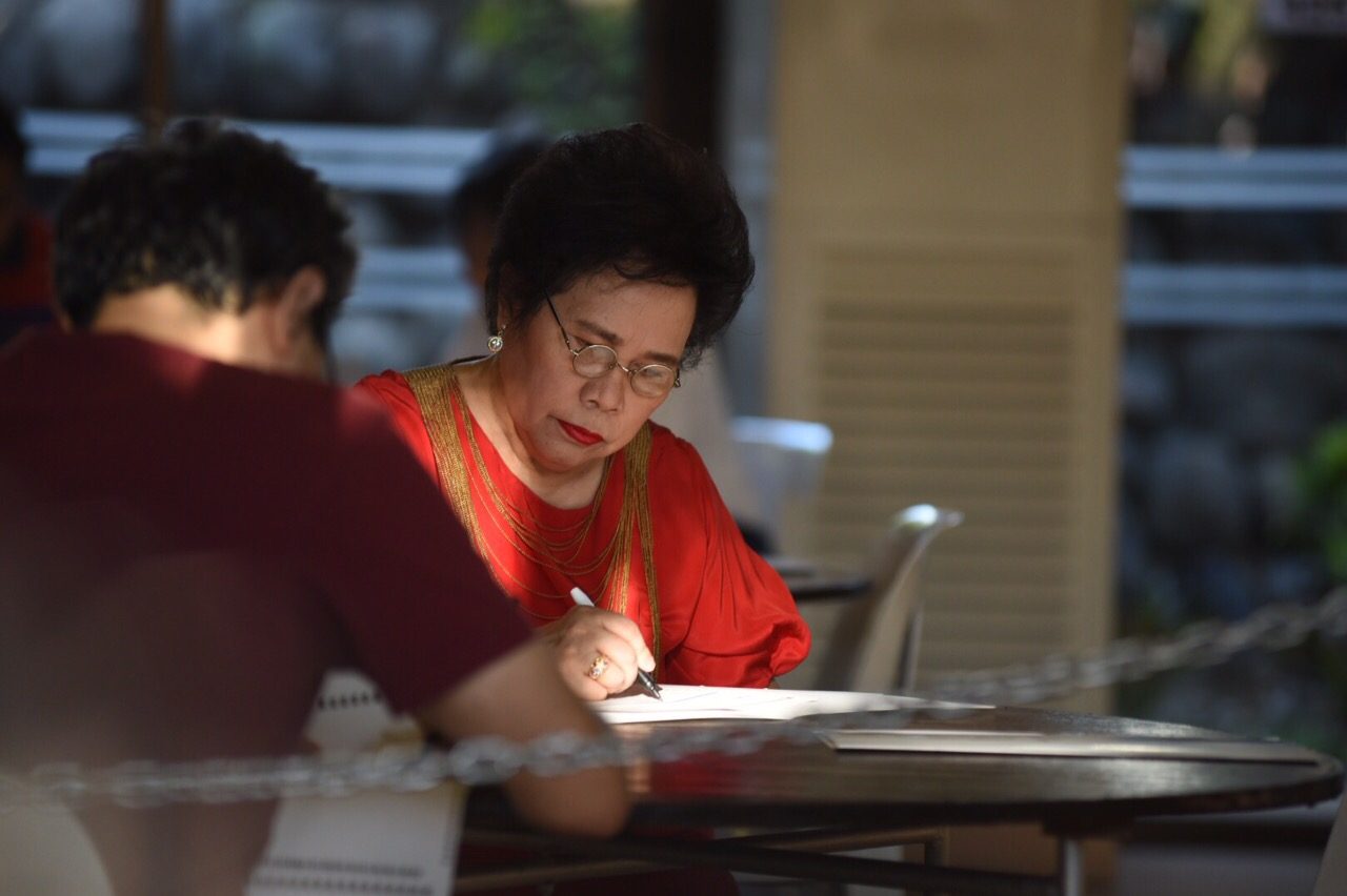 Senator Miriam Defensor Santiago voting inside the La Vista Clubhouse in Quezon City.
Photo by Martin San Diego/Rappler
 