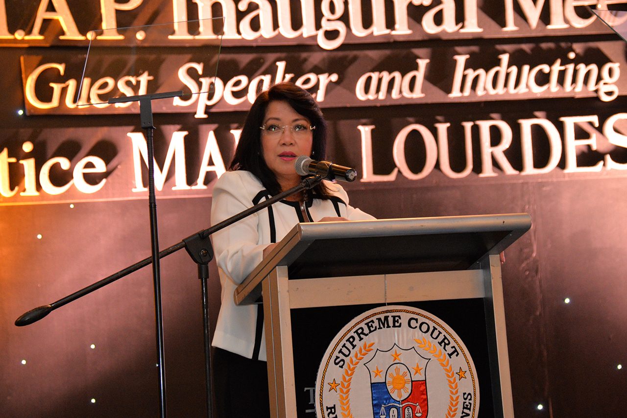 JUDICIAL REFORMS. Chief Justice Sereno speaks of judicial reforms at the Management Association of the Philippines (MAP) Inaugural Meeting. Photo by SC PIO 